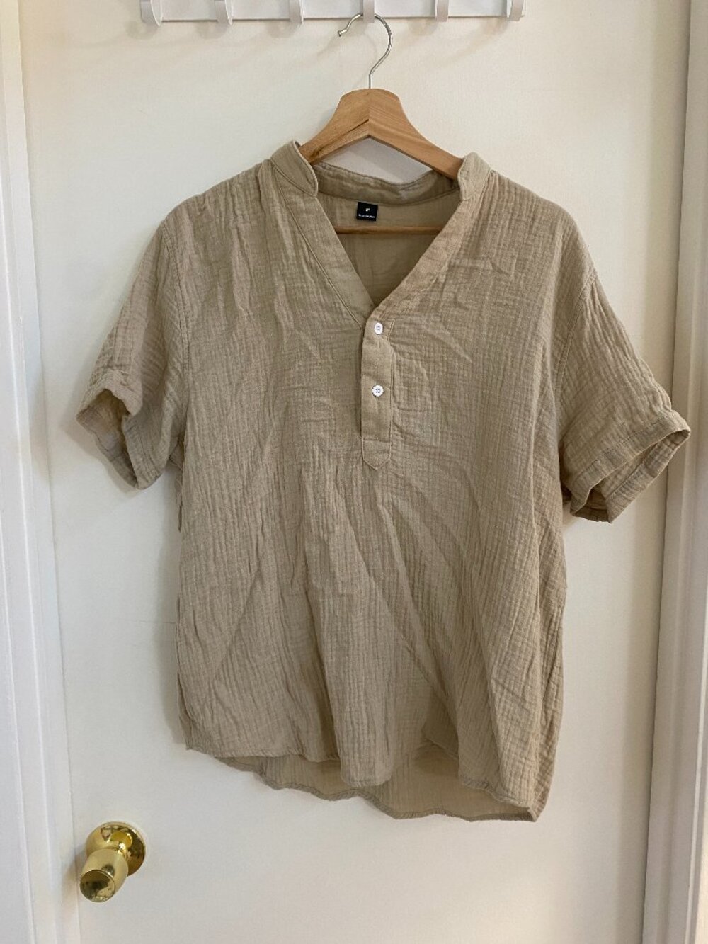 Beige Button Up T Shirt